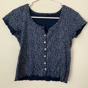 Pacsun John Galt button down t shirt cropped navy floral